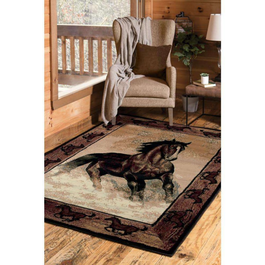 Rugs * | Stallion Border Beige/Black 5 Ft. X 7 Ft. Area Rug By United Weavers