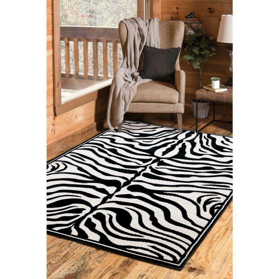 Rugs * | Zebra Skin White/Black 5 Ft. X 7 Ft. Area Rug By United Weavers